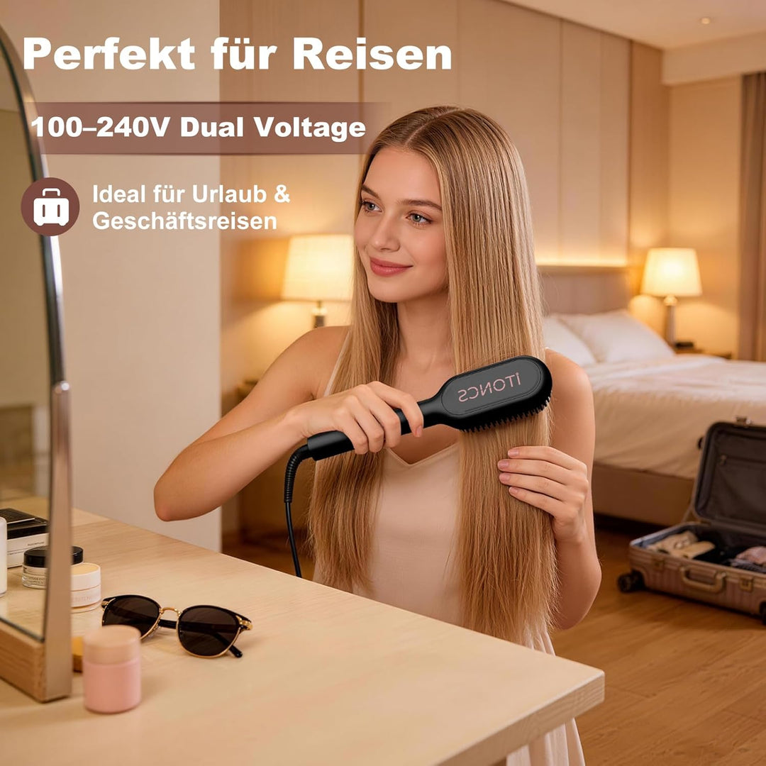 Glättbürste Ionen Haarglätterbürste, iToncs Glätteisen und Haarbürste 2 in 1, Verbrühungsschutz & Sp