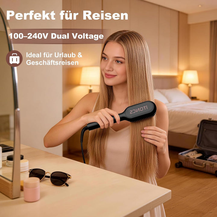 Glättbürste Ionen Haarglätterbürste, iToncs Glätteisen und Haarbürste 2 in 1, Verbrühungsschutz & Sp