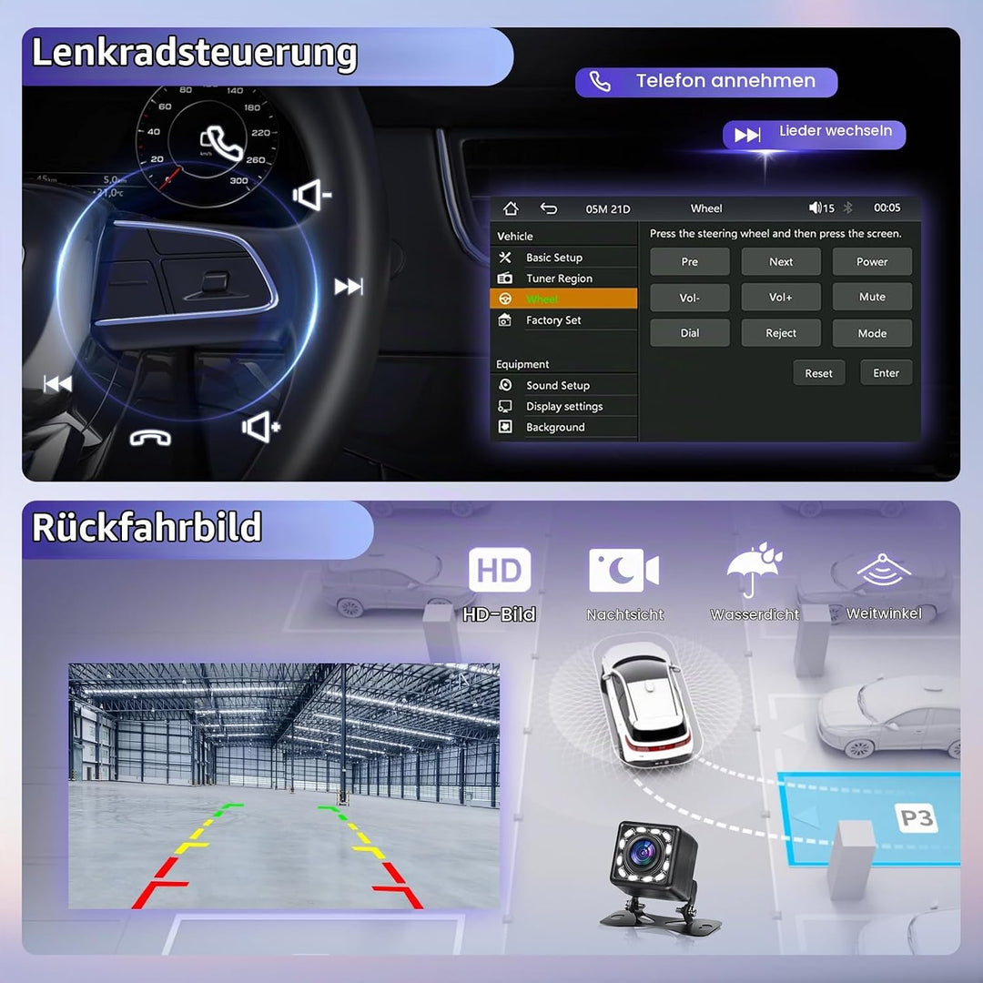 DAB/DAB+ Doppel-DIN-Autoradio mit kabellosem Carplay Android Auto Mirror Link, 7-Zoll-Touchscreen, 2