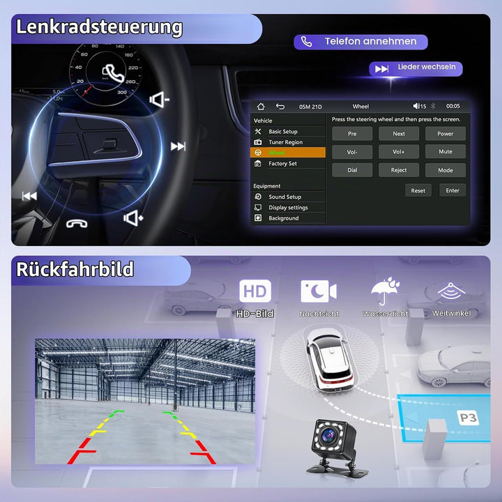 DAB/DAB+ Doppel-DIN-Autoradio mit kabellosem Carplay Android Auto Mirror Link, 7-Zoll-Touchscreen, 2