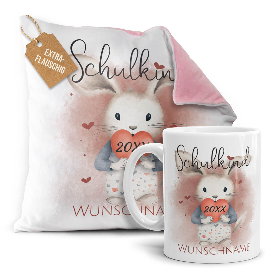 PR Print Royal Einschulung Geschenke-Set - Schulkind mit Name und Jahr personalisiert - Hase, person