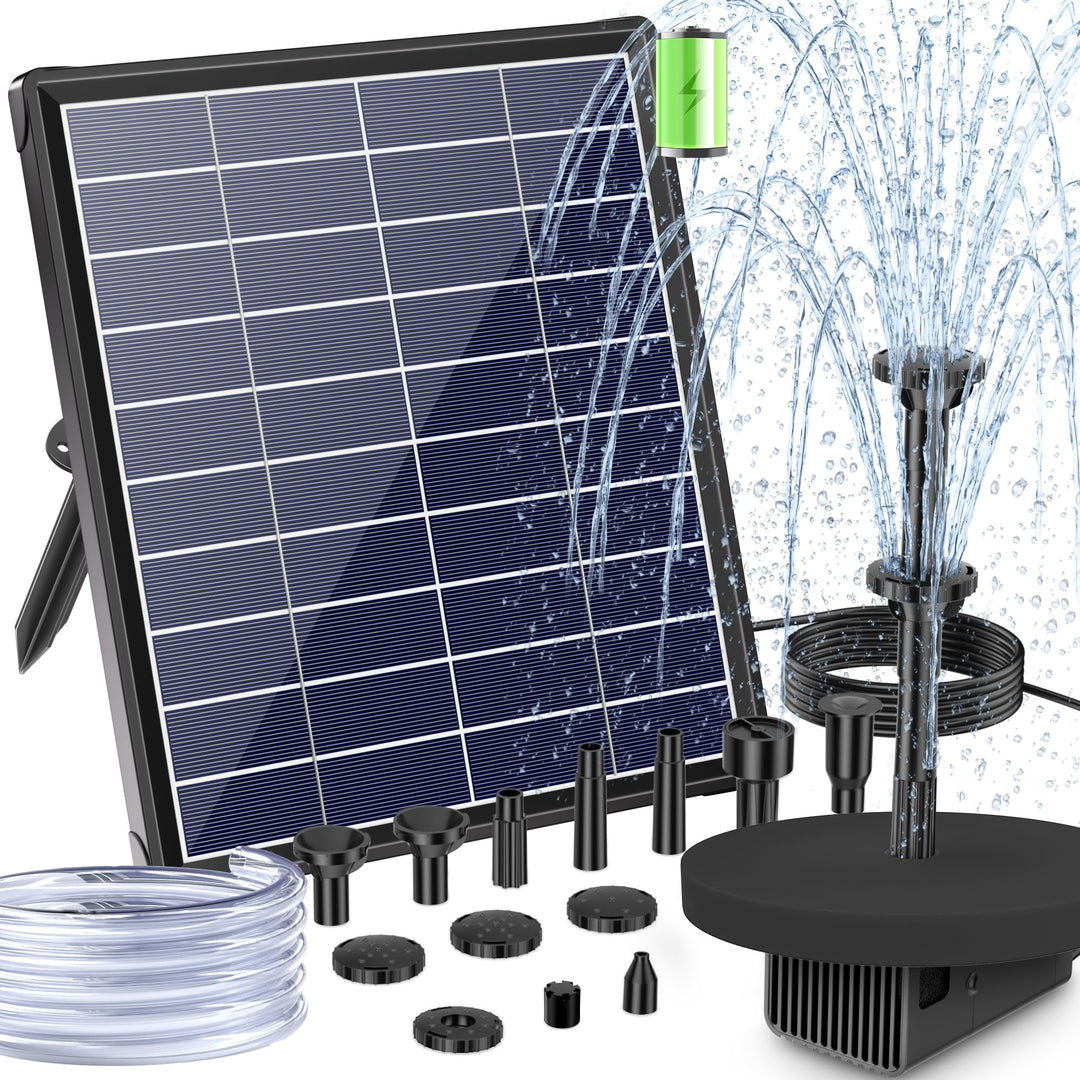 POPOSOAP Solar Springbrunnen für Aussen, 6,5 W 240 L/h Solarbrunnen mit integriertem 3000 mAh Akku,