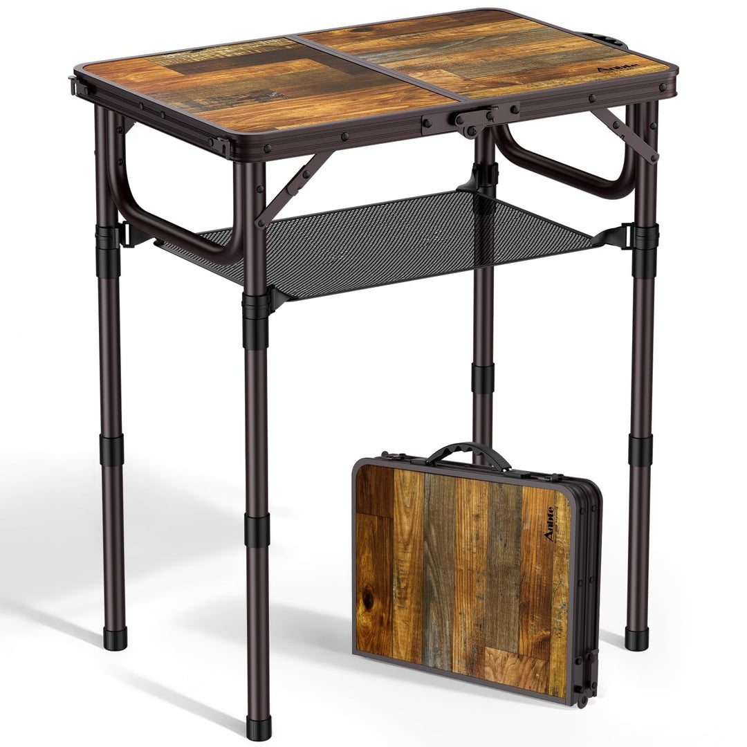 Anbte Campingtisch 58x40cm Aluminium Rahmen Picknicktisch 3 Höhen Verstellbar 26/48/70cm Klapptisch
