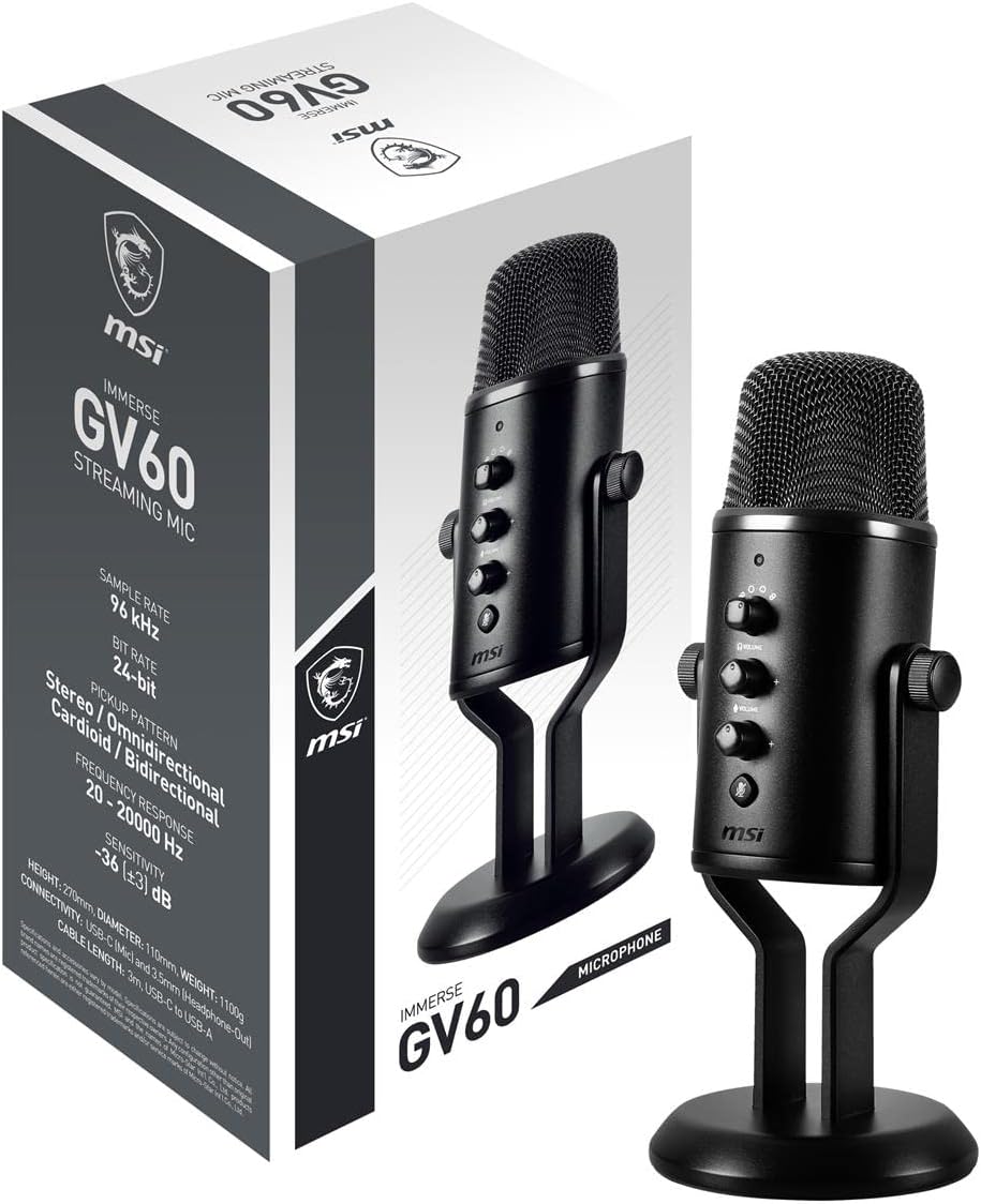 MSI Immerse GV60 Streaming Mikrofon (96 kHz Sample Rate, 24-bit Bit Rate, 20-20.000 Hz, USB-C zu USB