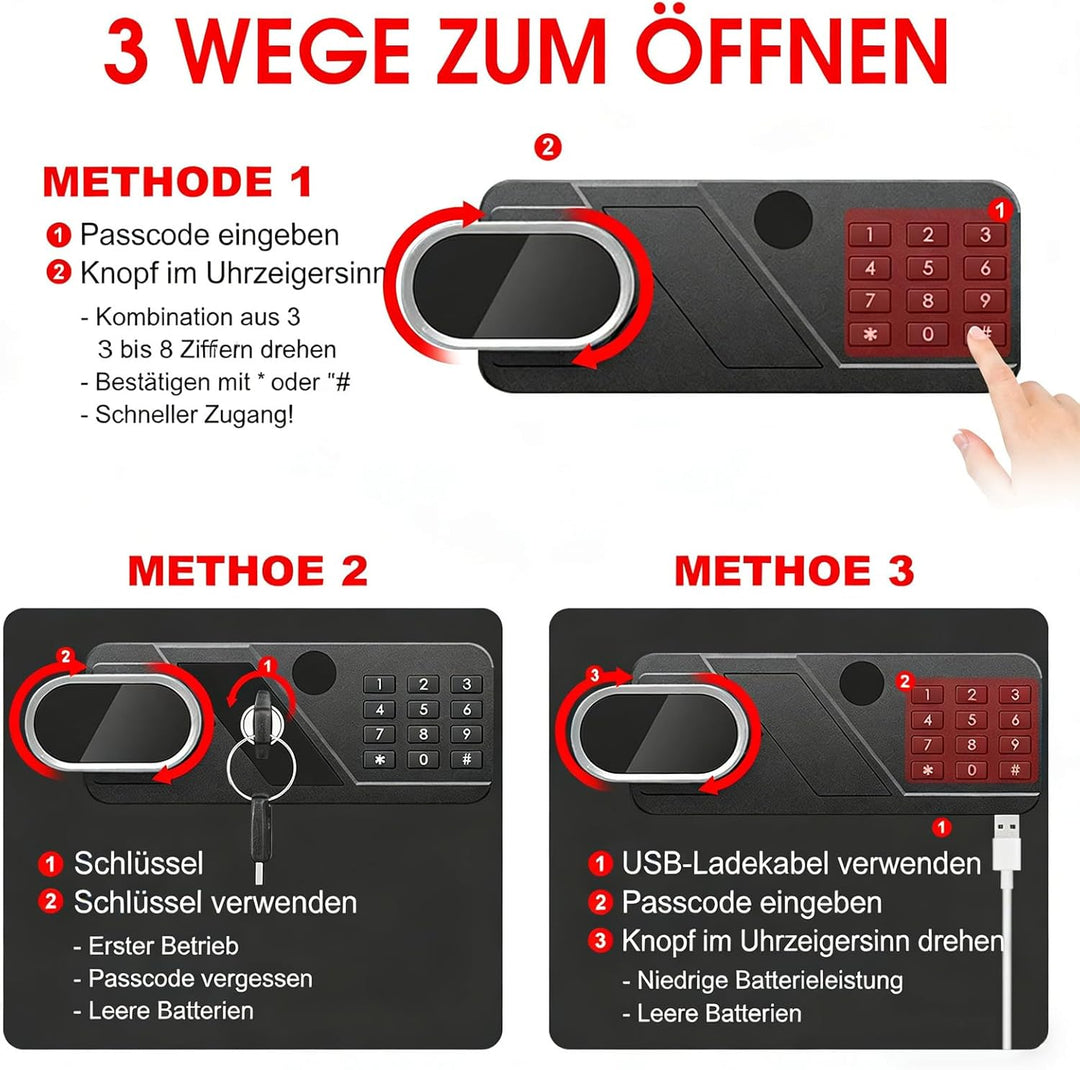 25L Tresor für Zuhause, Tresor Feuerfest Wasserdicht mit Digitalem Tastenfeld, Herausnehmbarem Einle
