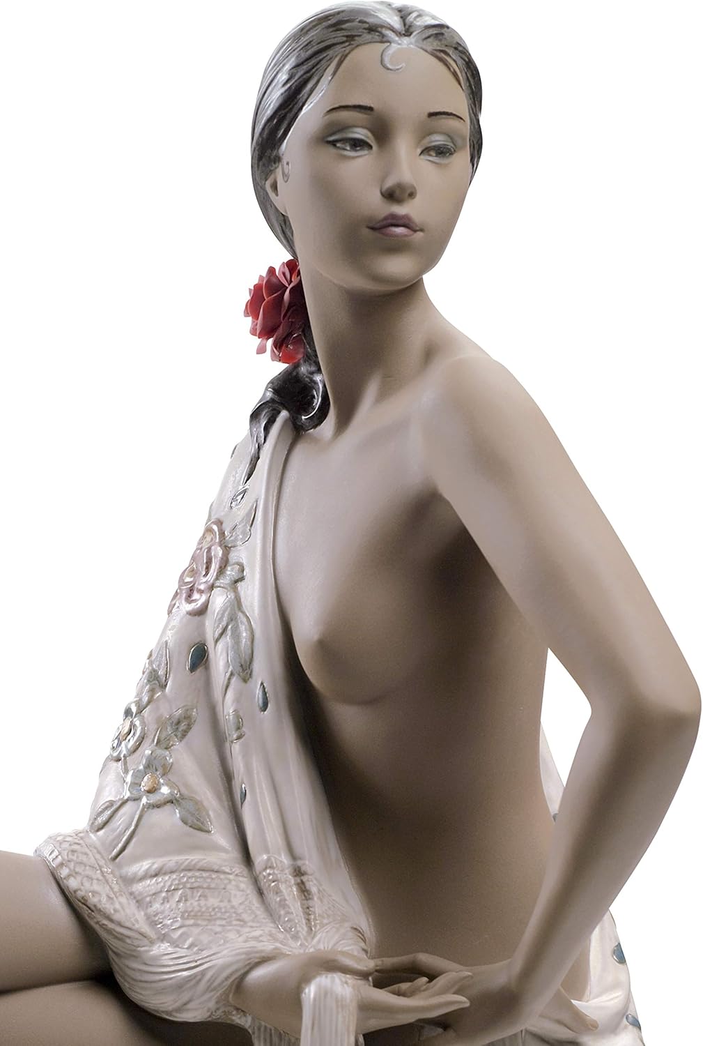 LLADRÓ Frauen-Figur Akt Mit Schultertuch. Nackte Frau. Porzellan.