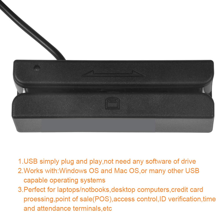 Cuifati Magnetischer USB-Kreditkartenleser, 3-Spur-Smartcard-Leser MSR580, für TXT, Word, Excel, POS