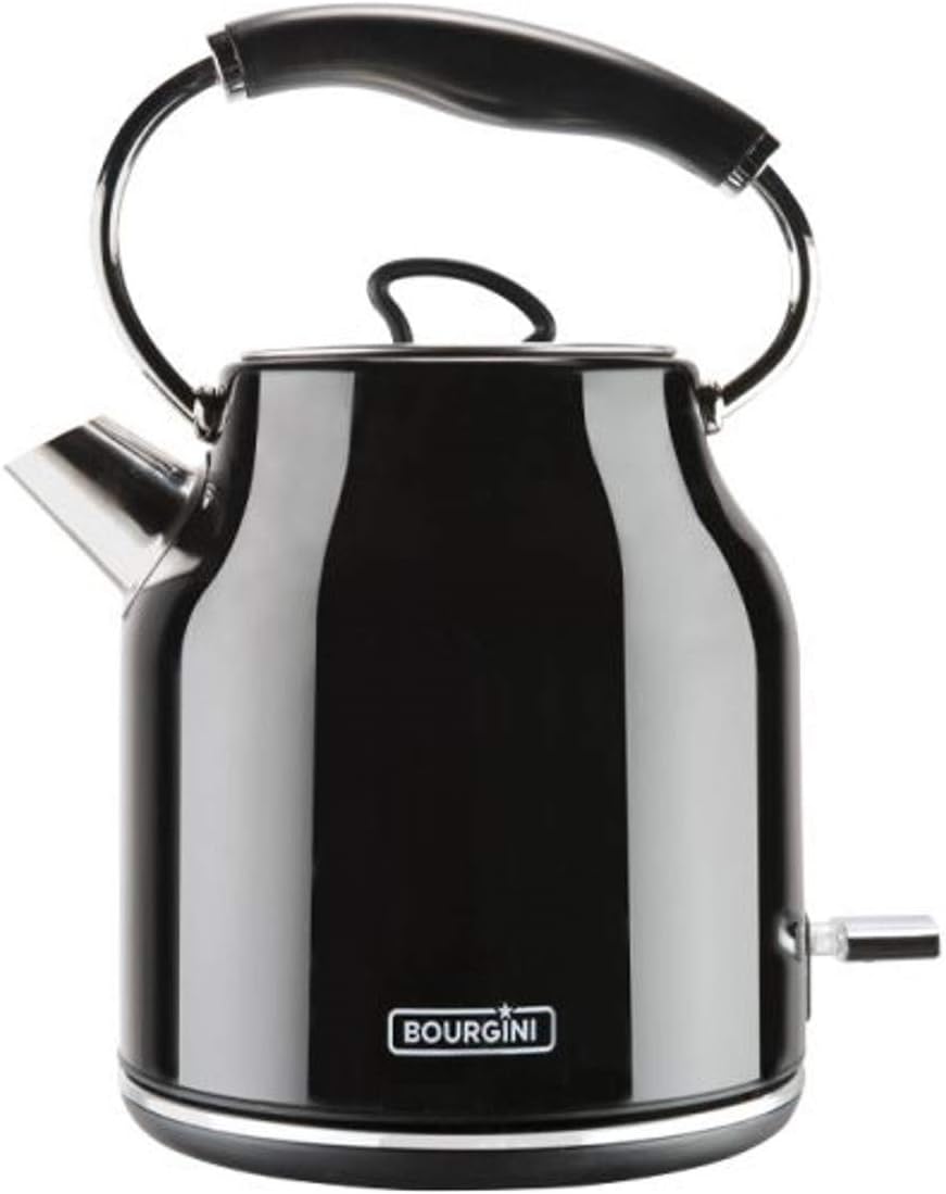 Bourgini Nostalgic Water Kettle Deluxe - Retro Wasserkocher - 1.7L Fassungsvermögen - Schwarz Black,