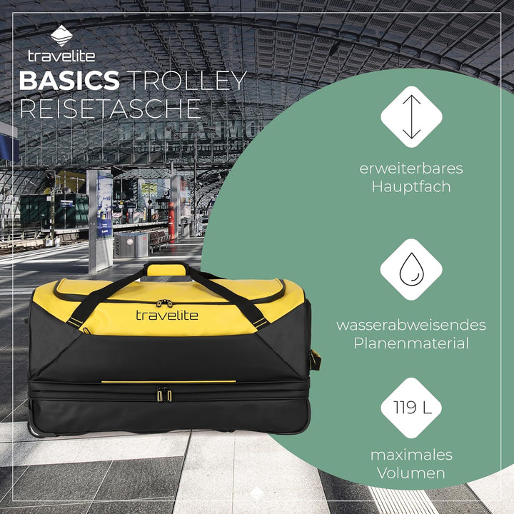 Travelite Trolley Reisetasche mit Rollen aus wasserabweisendem Material, Basics Weichgepäck Rolltasc