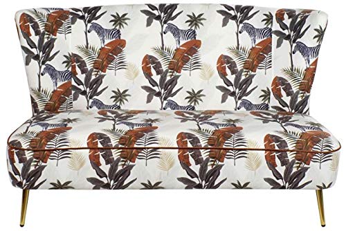 DRW Sofa aus Holz und Polyester mit Blättern und Zebra, 145 x 78 x 88 cm, Kunststoff, 145x78x88cm