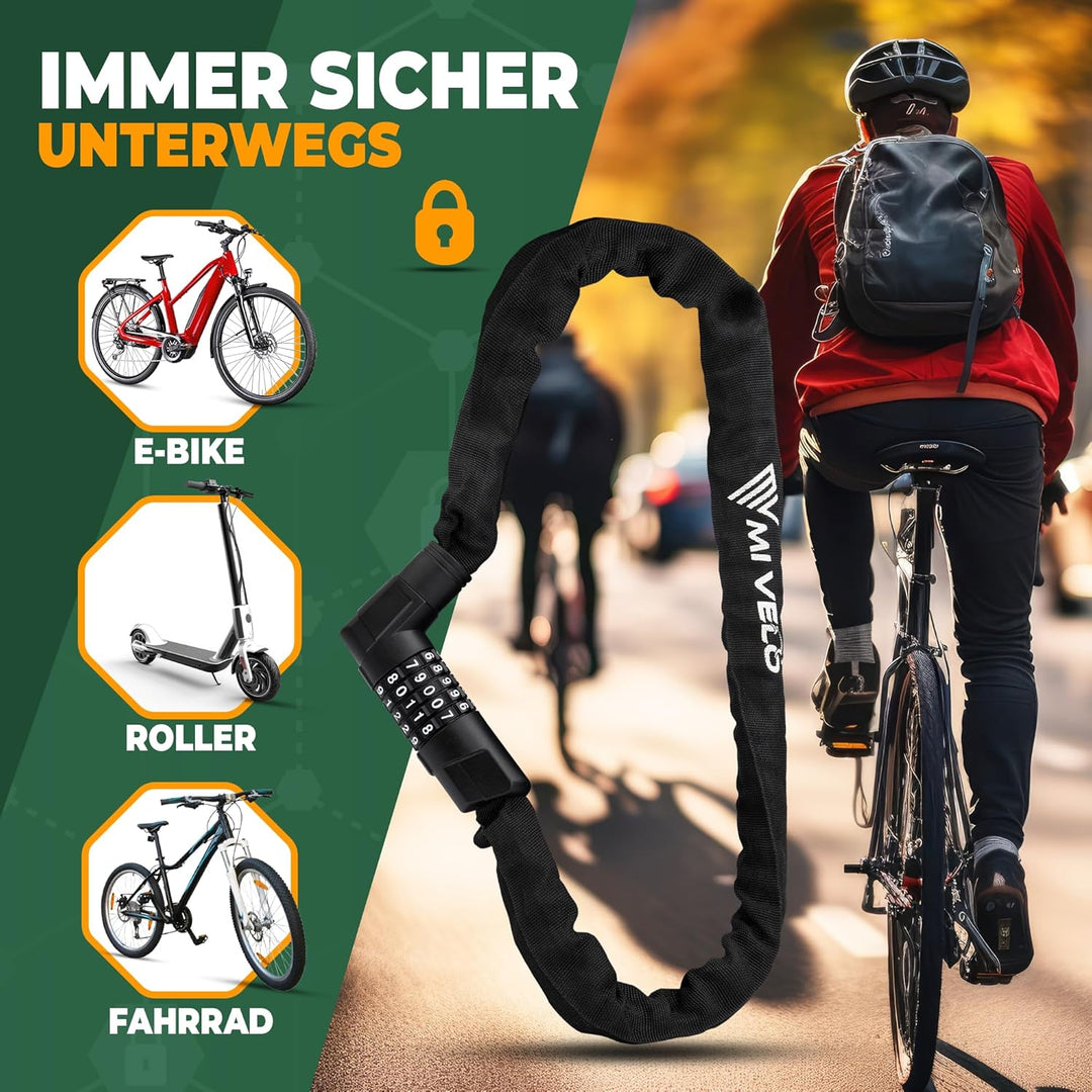 MIVELO Fahrradschloss Kettenschloss hohe Sicherheit 100cm lang I Fahrrad Schloss hohe Sicherheit Zah