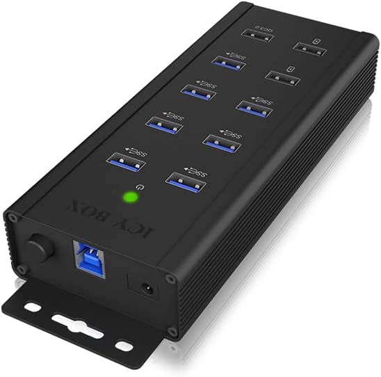 ICY BOX 7-Port USB 3.0 HUB aktiv mit Netzteil (12V/5A), 3 Ladeports, Wandmontage, Quick Charge 3.0,