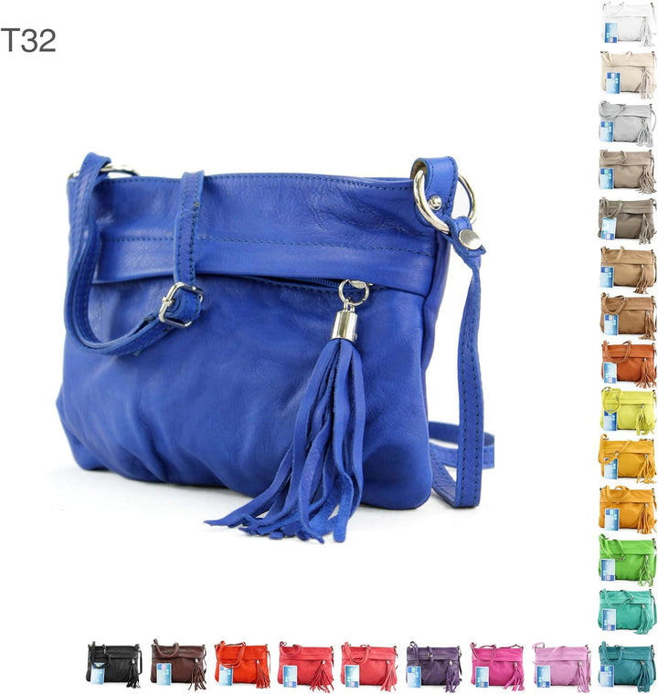 modamoda de - T32 - ital Umhängetasche Klein aus Nappaleder Eisblau, Eisblau