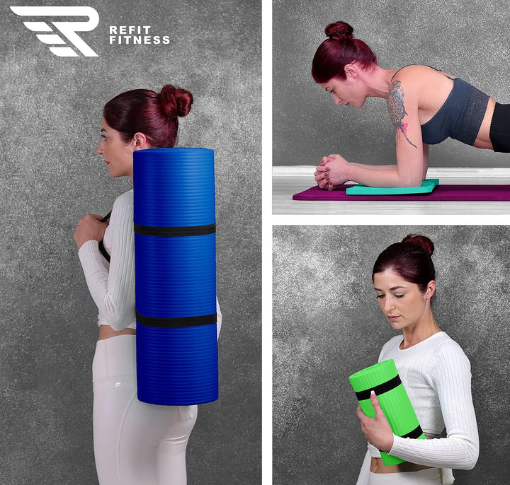 REFIT Premium NBR Fitnessmatte Yogamatte 190 x 60 x 1,5 cm - wahlweise mit Yoga Pad 25 x 61 x 1,5 cm