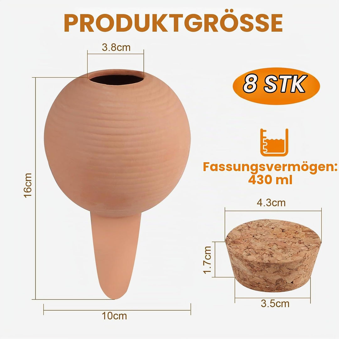 8 × 430ml Tonkegel Bewässerung Kugelförmig mit Deckel Pflanzen Bewässerungskegel Pflanzen Wasserspen