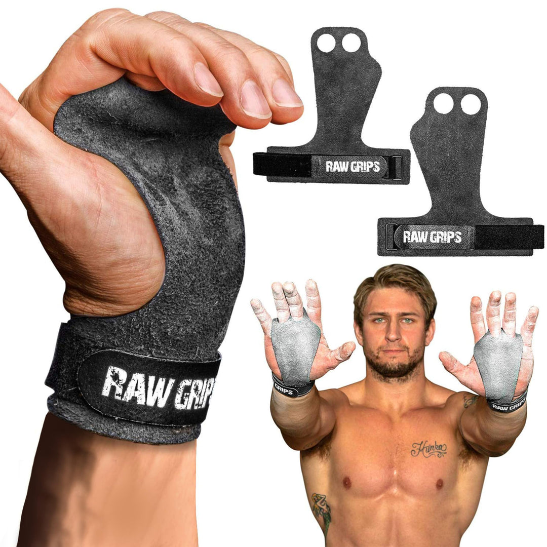JerkFit Raw Grips 3.0, 2-Finger Gymnastikgriffe aus Leder – Schützen die Hände bei Klimmzügen, verhi