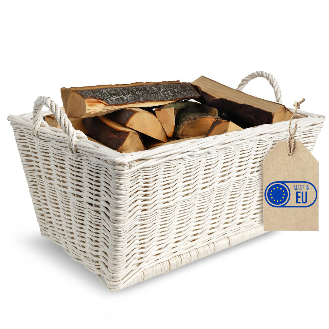 Creative Home Kaminholzkorb Weide Holzkorb für Kaminholz | Weiss | 47 x 33 x 30 cm | Brennholzkorb F