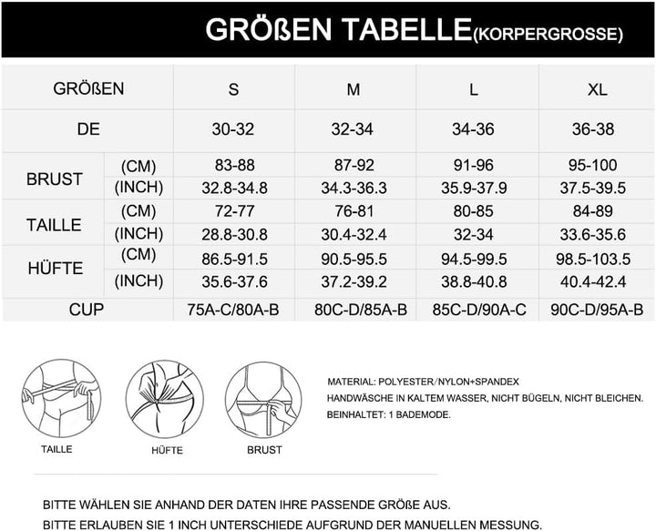 RXRXCOCO Damen Wickel Push Up Bikini Oberteil mit Bauchweg High Waist Bikini Set Bademode L Schwarz,