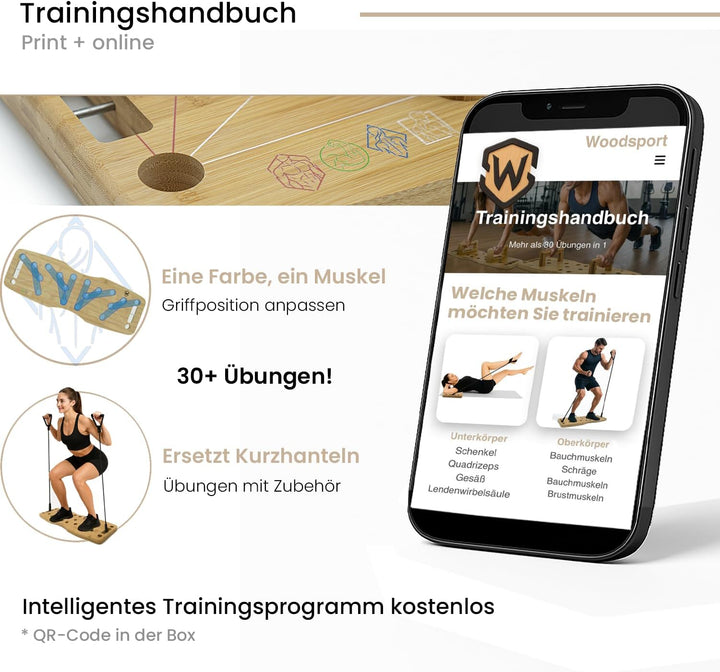 Amplitude Pro – Premium Liegestützbrett (push up board) aus Bambus – 81 cm Erwachsenengrösse – klapp