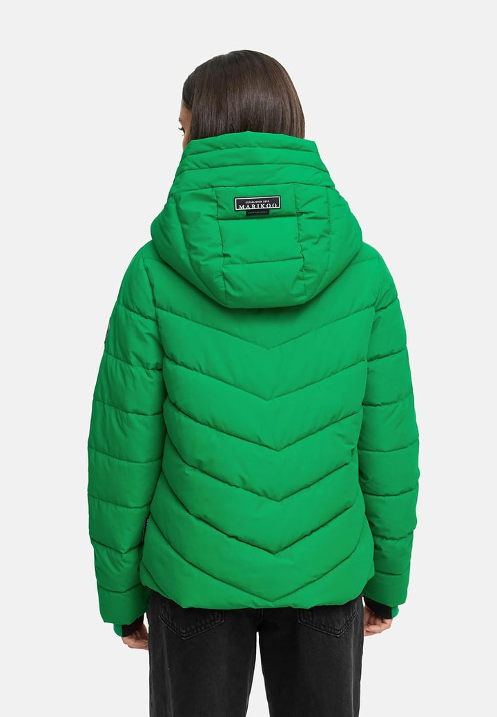 MARIKOO Damen Winterjacke warme Steppjacke mit abnehmbarer Kapuze Samuiaa XVI XS-3XL XS Smaragd Gree