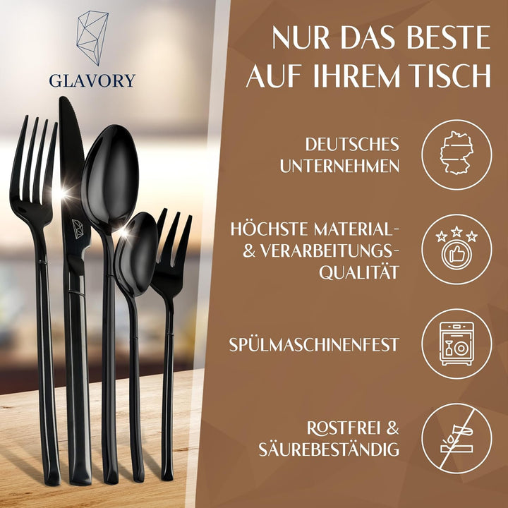 Glavory Stellar - Besteck Set Schwarz aus festem Edelstahl - Besteck für 6 Personen 30teilig - rostf