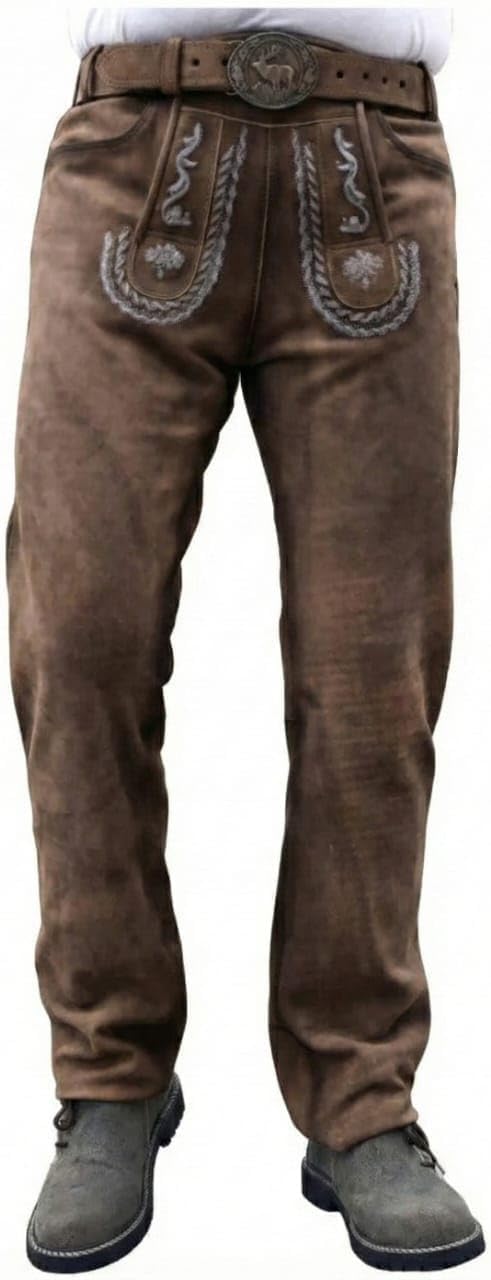 Unikat Lange Hirschlederhose Soft ECHT-Leder für Männer Antik Braun Grösse 46 bis 64 46 Lang Braun,