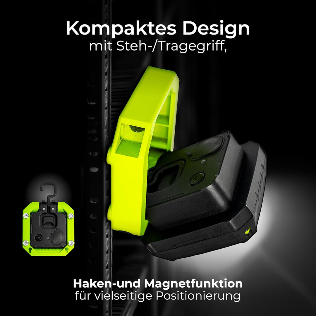 Luceco LED-Kompakt-Magnet-Arbeitsleuchte mit USB-Anschlüssen, 2 Leuchtmodi, Tragegriff und Haken, In