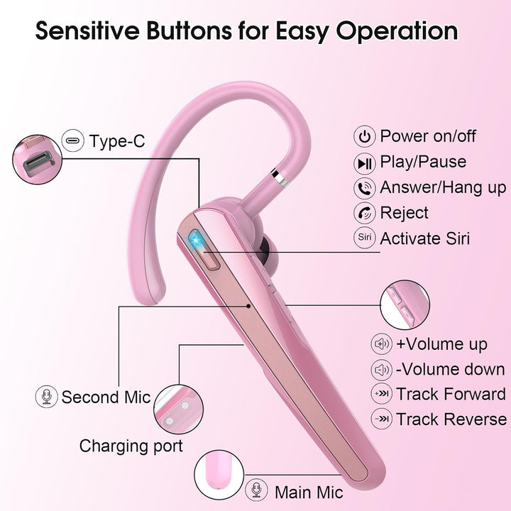 V5.3 Bluetooth Headset, Headset Kabellos Freisprech mit ENC Dual Geräuschunterdrückung Mic, 120 Std