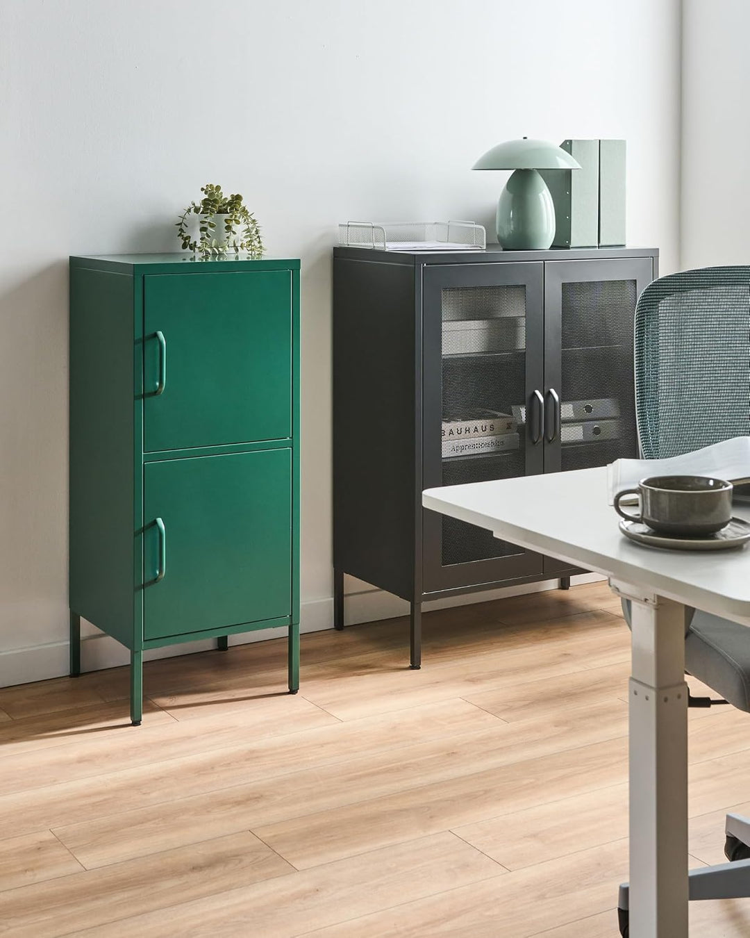 Aktenschrank mit 2 Türen 4 Ablagefächern Stahl grün Industrie Stil Huron