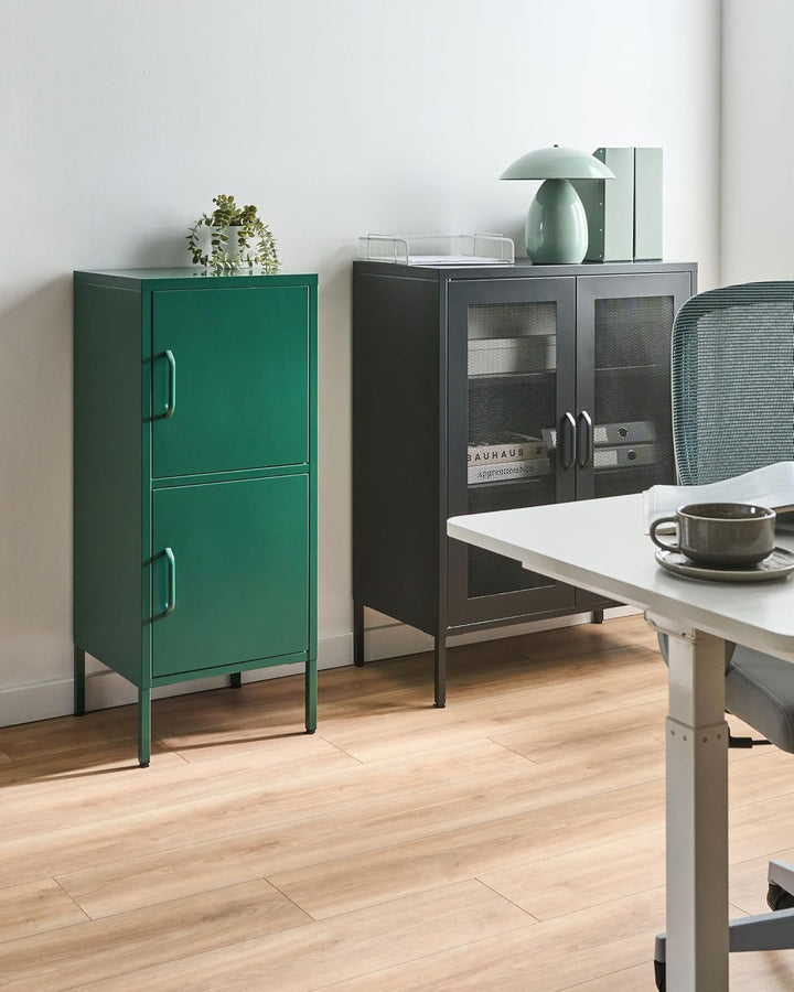 Aktenschrank mit 2 Türen 4 Ablagefächern Stahl grün Industrie Stil Huron