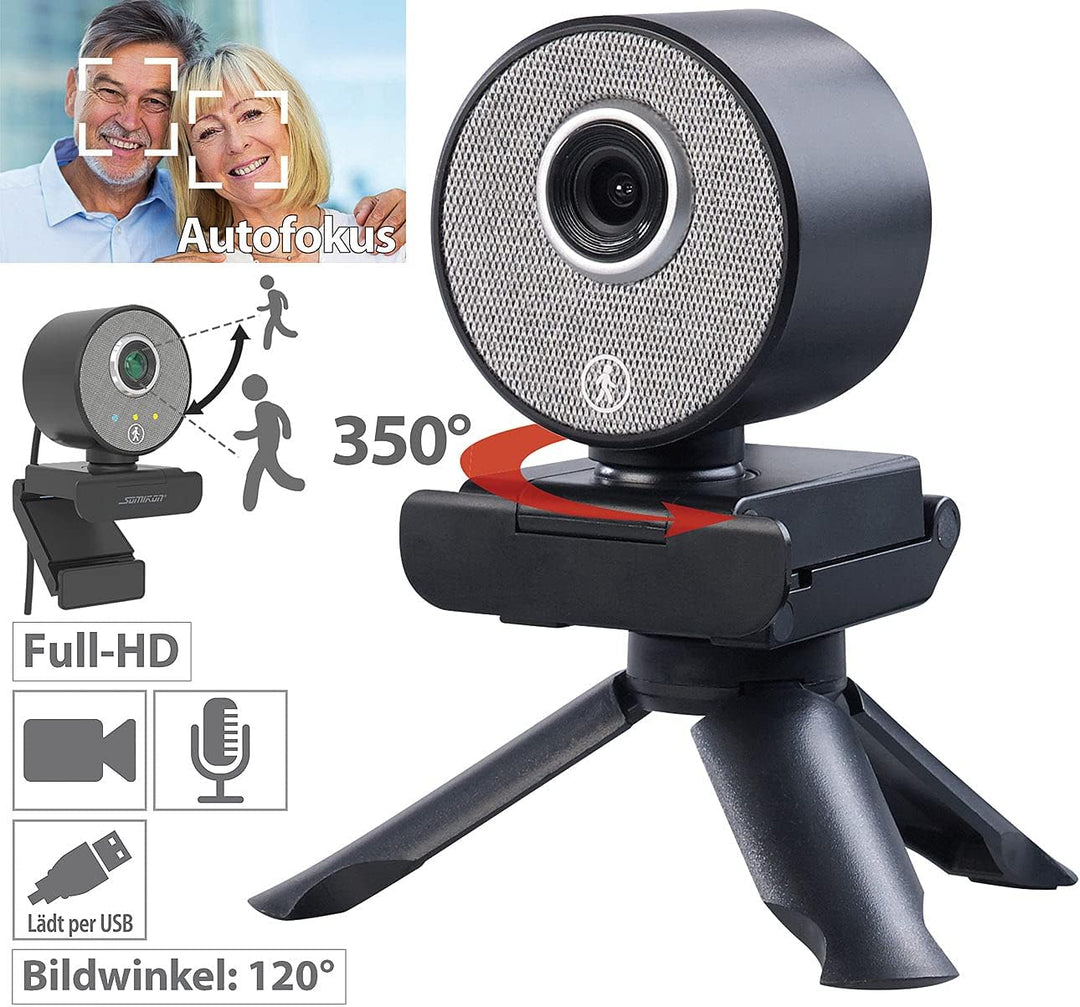 Somikon USB Camera: Autotracking-USB-Webcam mit Full HD, Super-WDR, 120°, Stereo-Mikrofon (PC Cam, P