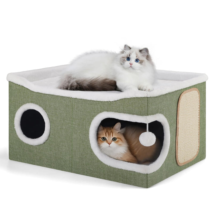 Faltbares Katzenhöhle, Katzenhaus Indoor grosse Katzen, 61T*45B*32H cm 2 Schicht Katzenwürfel, XXL K