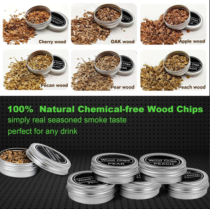 Cocktail Smoker Kit mit Taschenlampe, Drink Smoker mit 6 Flavors Wood Chips, 4 Whisky Steine, Tragba