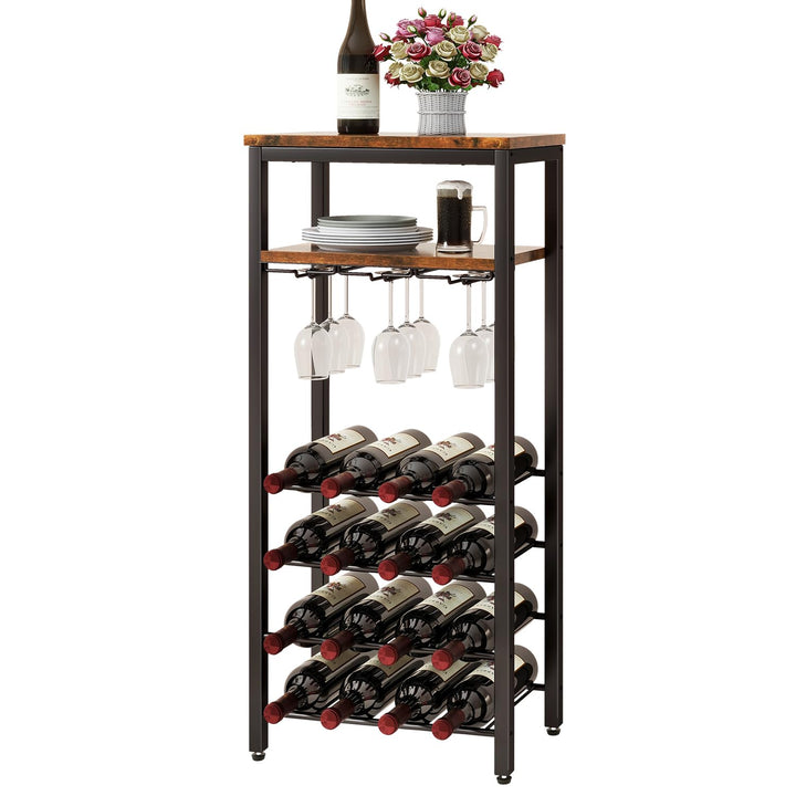 IBUYKE Weinregal für 16 Flaschen,Freistehendes Weinregal Metall mit Glashalter,Weinschrank Display,M