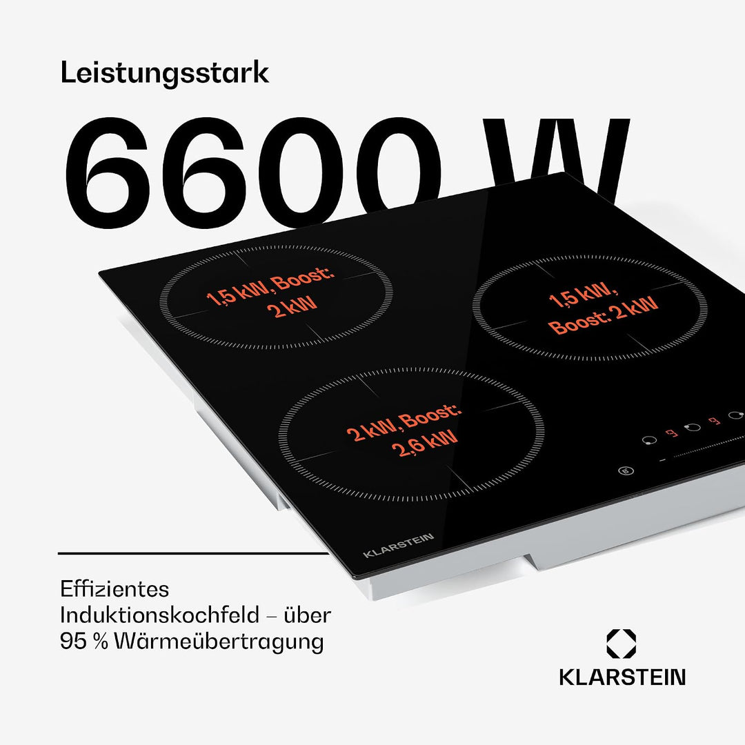 Klarstein Delicatessa Induktionskochfeld - 3-Zonen Einbau-Induktionskochplatte, 6600W mit Boostern,