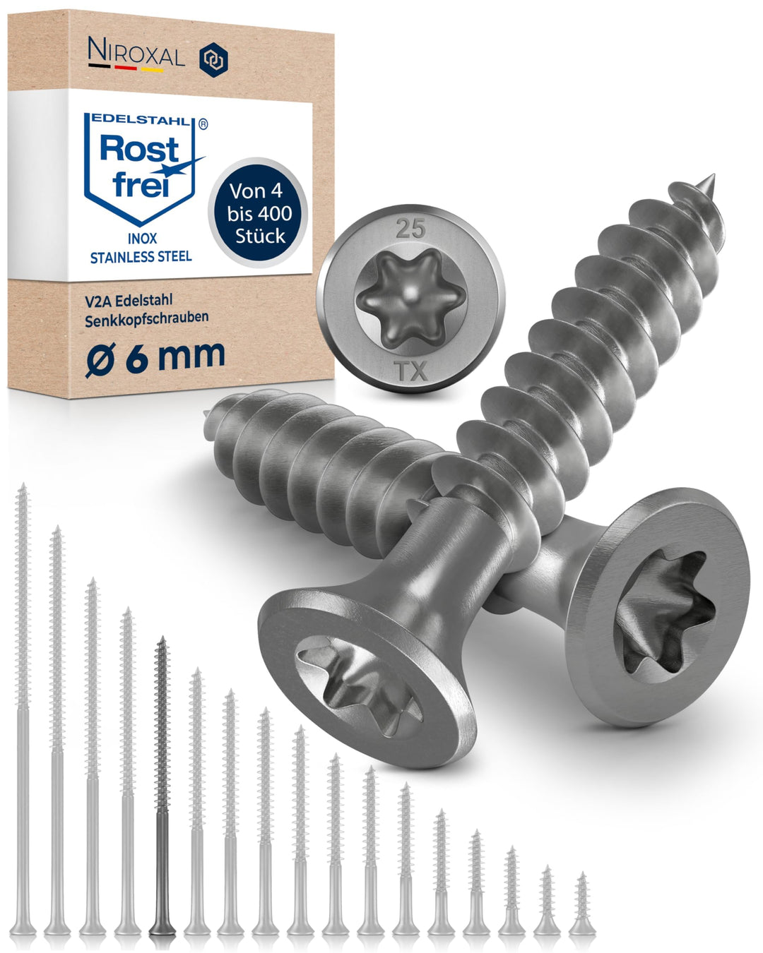 Holzschrauben Torx Schrauben 6x100 Edelstahl V2A rostfrei Spanplattenschrauben für Holz Teilgewinde