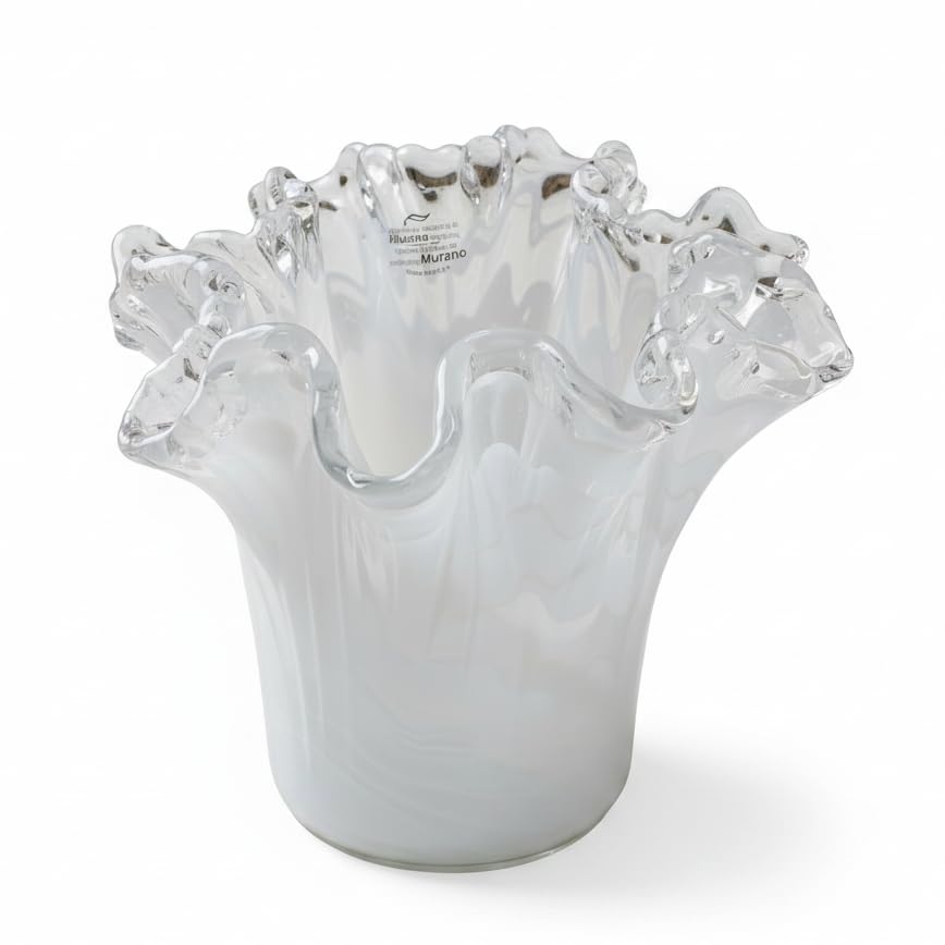 Tammaro Home Murano Glas Vase Weiss Farbe Eiche Modell