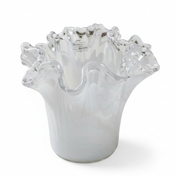 Tammaro Home Murano Glas Vase Weiss Farbe Eiche Modell