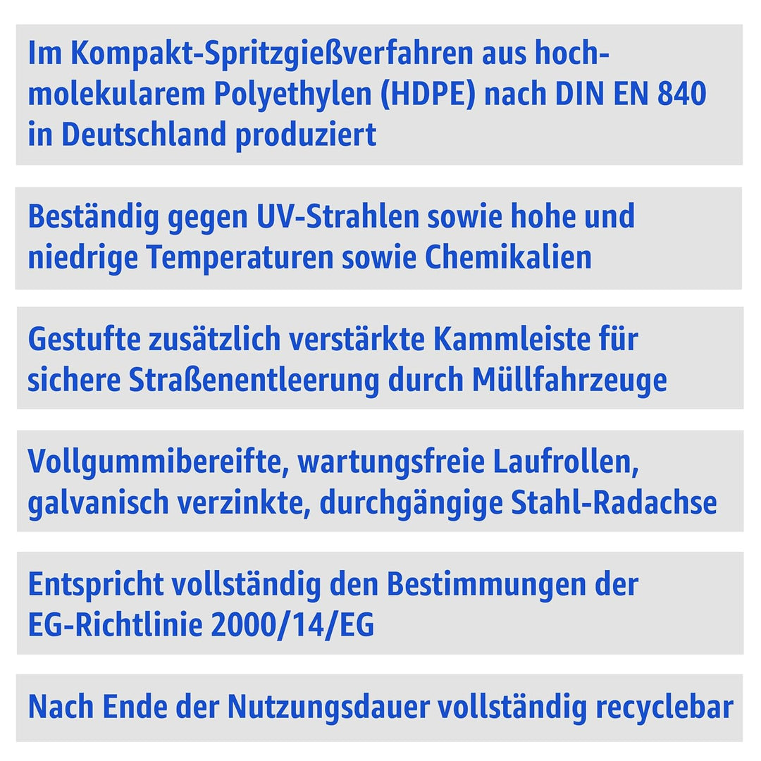 plasteo 240 Liter Graue Mülltonne – Robuster Abfallbehälter für Mülltrennung – Wetterfest & Langlebi