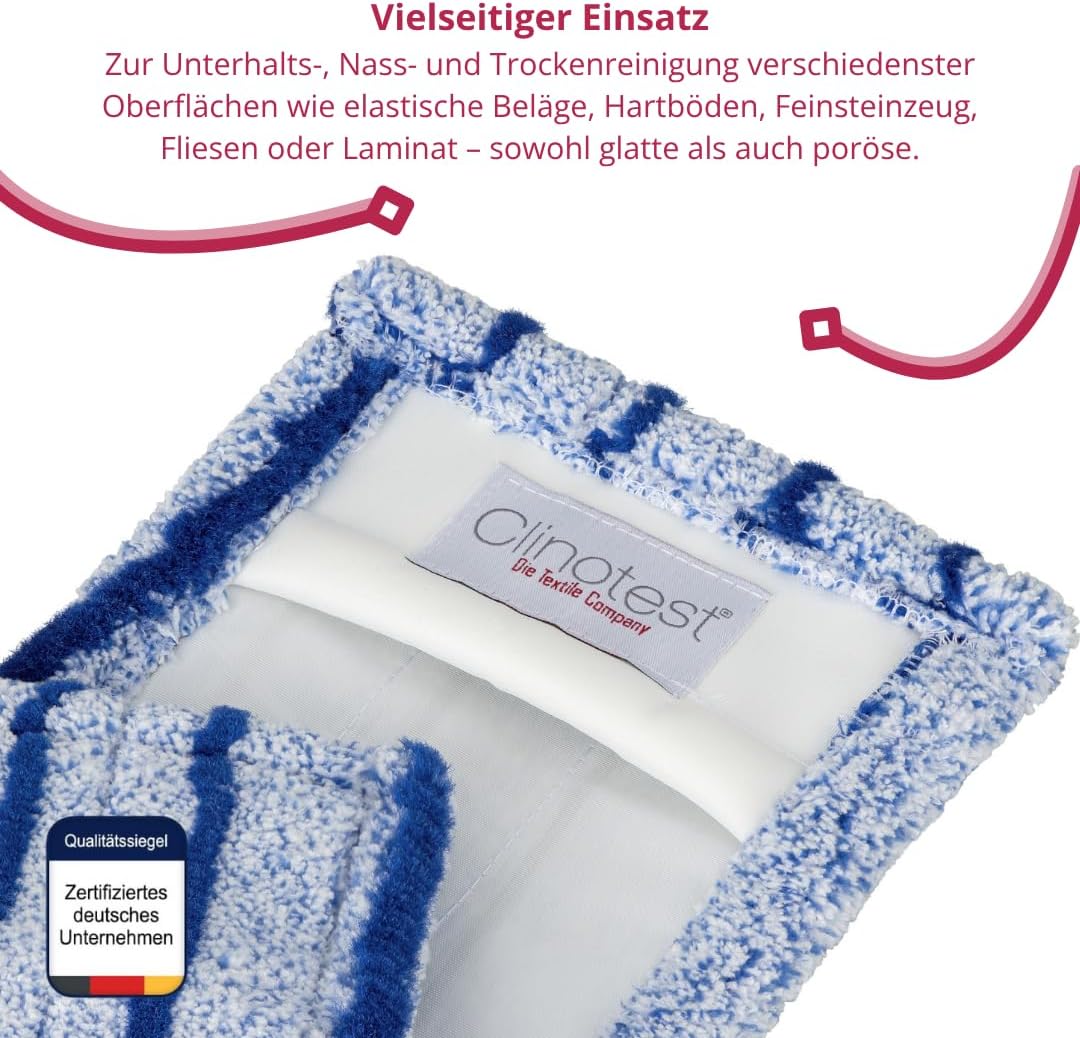 Clinotest Wischmopp Runner Blue DB-FC 2.0 Wischbezug 40 cm – Profi-Moppbezug mit Microfaser & PA-Lei