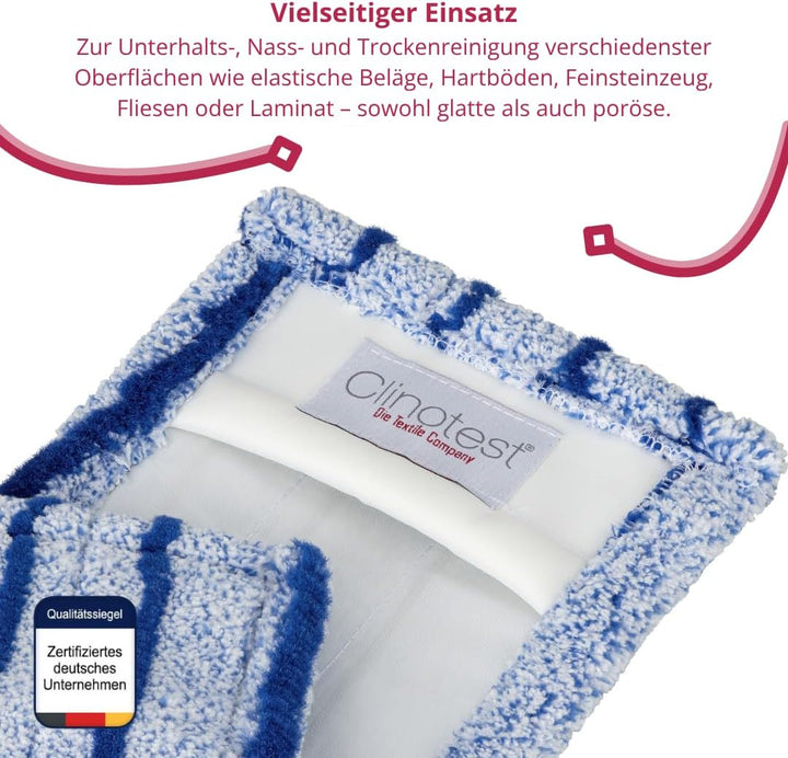 Clinotest Wischmopp Runner Blue DB-FC 2.0 Wischbezug 40 cm – Profi-Moppbezug mit Microfaser & PA-Lei