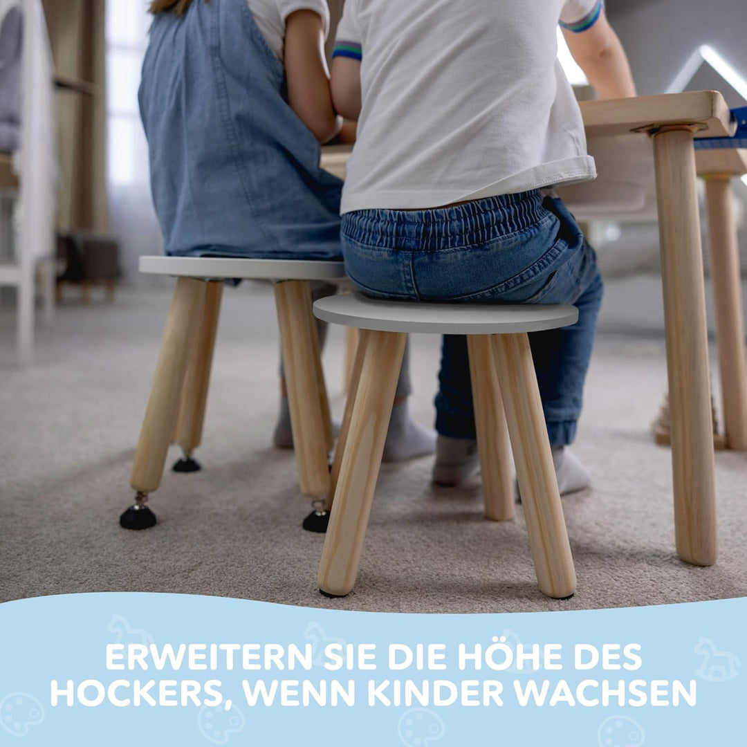 Cateam Tritthocker aus Holz für Kinder und Kleinkinder – 2er-Set – Weiss – Kinderhocker mit ausziehb