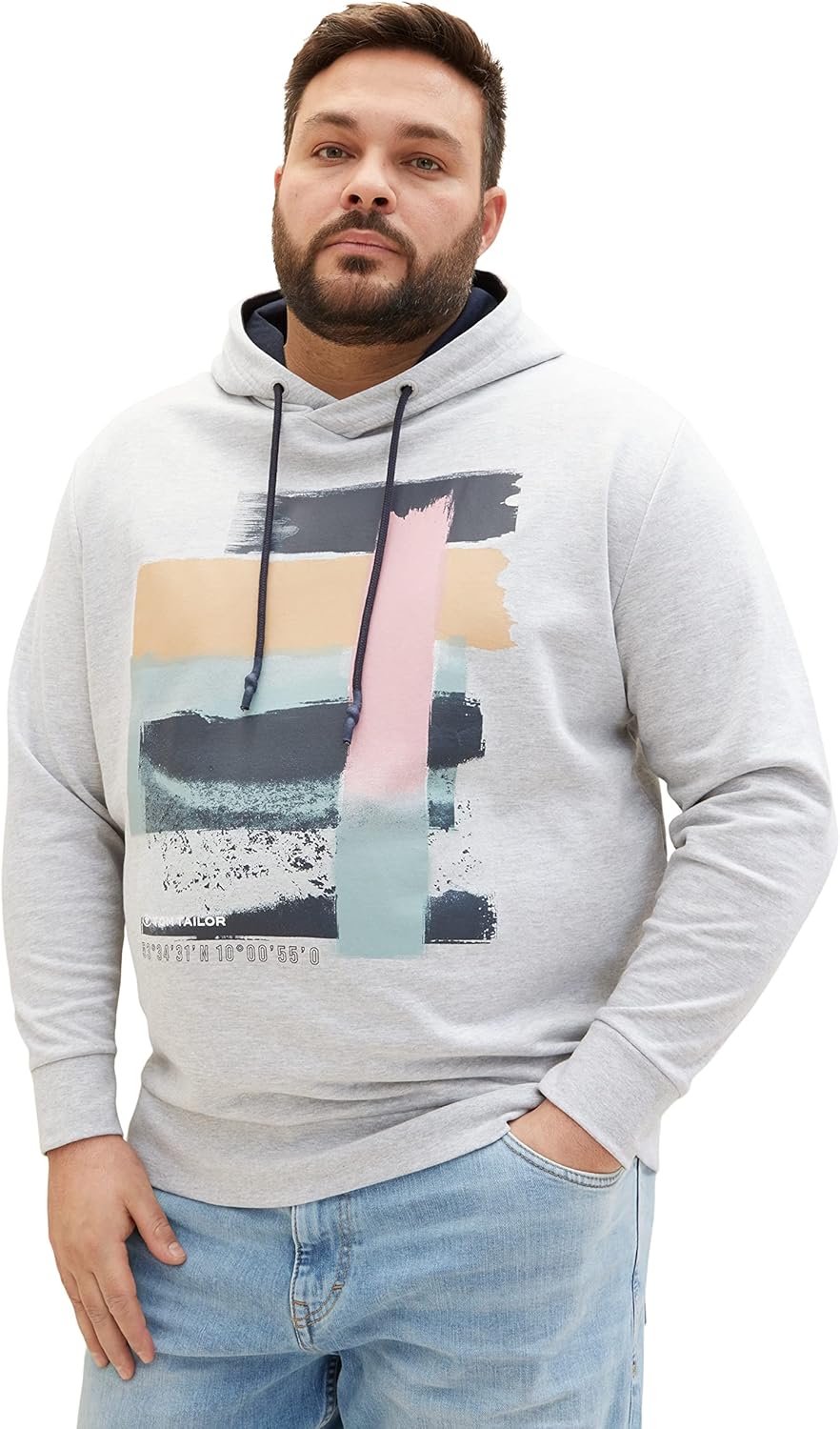 TOM TAILOR Herren Plussize Hoodie Sweatshirt mit Print XXL Grosse Grössen 15398 - Light Stone Grey M