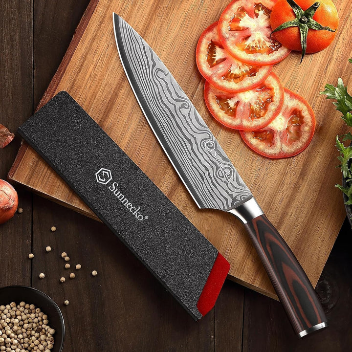 Sunnecko 20cm Kochmesser Deutschem Edelstahl Küchenmesser mit Pakkaholz Griff Allzweckmesser Küche S