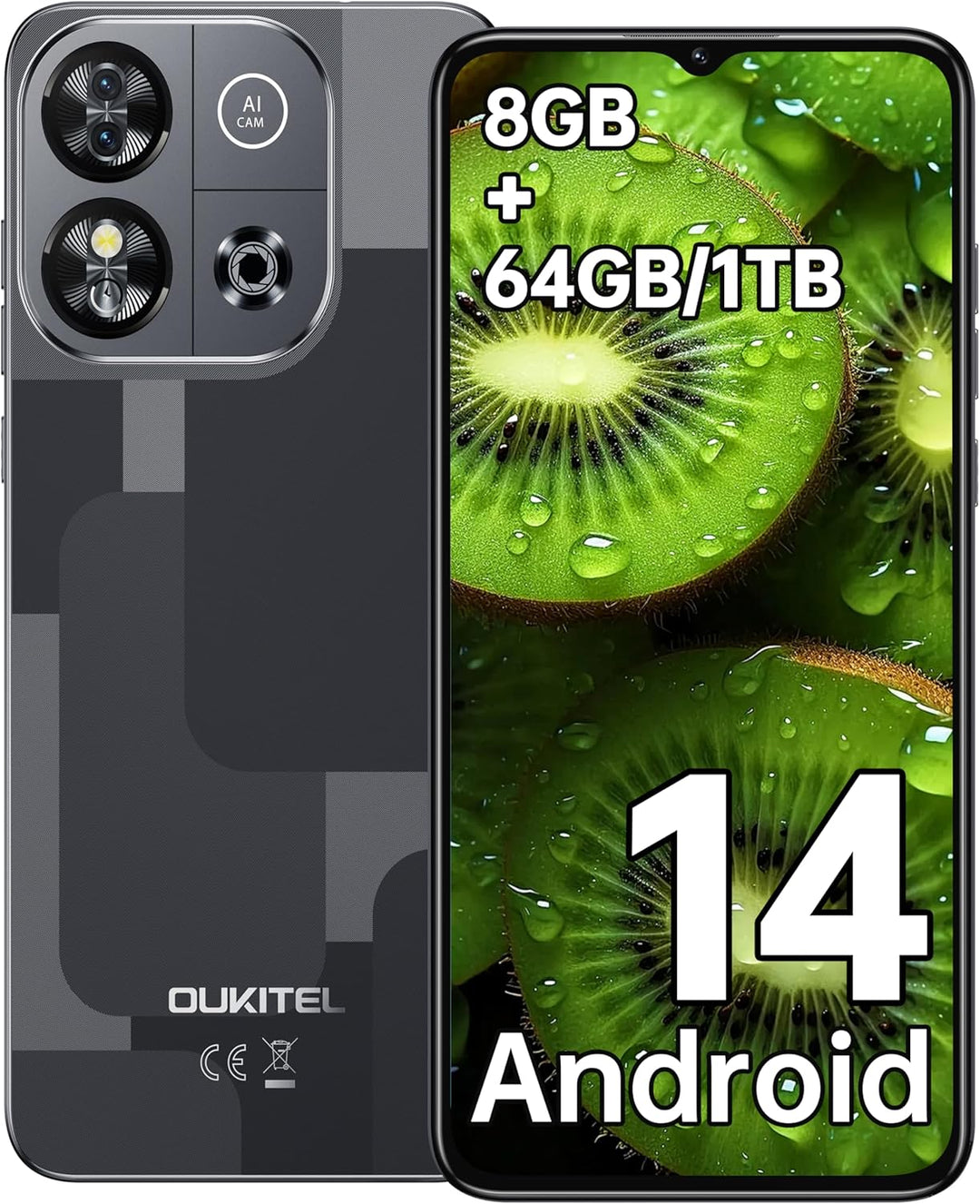 OUKITEL C57S Android 14 Smartphone Ohne Vertrag 4G - 8GB+64GB/128GB Handy Günstig, Octa Core, 6,52 Z