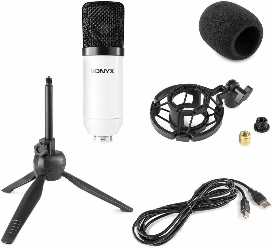 Vonyx CM300W Kondensatormikrofon, Studiomikrofon, USB Mikrofon, Microphone, mit klappbarem Ständer,