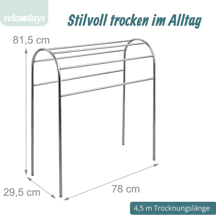 Relaxdays Handtuchständer, HBT: 81,5 x 78 x 29,5 cm, Edelstahl, 6 Stangen, stehender Handtuchhalter,