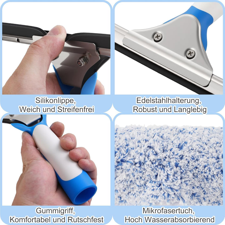 Mitclear Fensterreiniger Set, Profi Fensterputzer mit Eimer 12L, 35CM Fensterwischer & Fenster Einwa