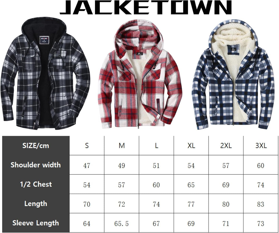 JACKETOWN Hemdjacke Herren Kariertes Winterjacke Thermohemd Fleece Gefüttert Freizeit Jacke mit Kapu