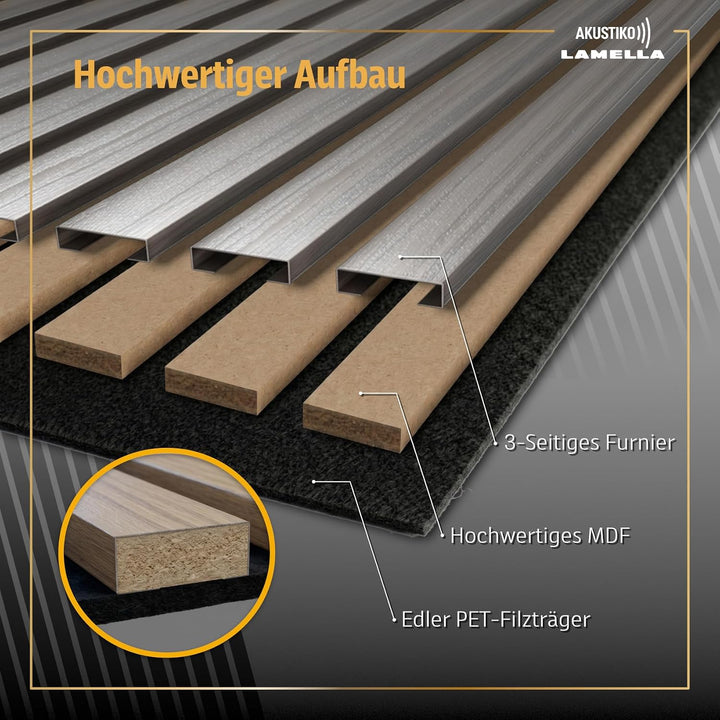 Akustiko Lamella Akustikpaneele 4 Stück 280x60cm - flexible Filz MDF Wandpaneele fugenlos - überlapp